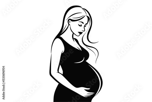 Single line pregnant woman drawing isolated on transparent background