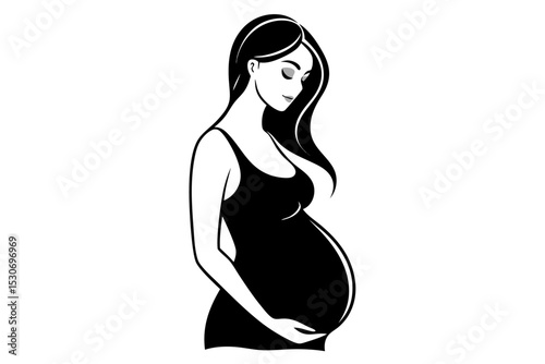 Continuous line drawing pregnant woman isolated on transparent background