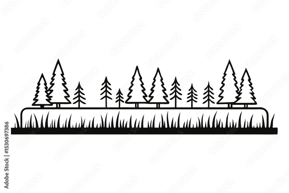 Obraz premium Minimalist forest line art design isolated on transparent background