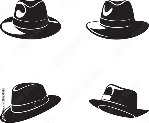 Cowboy Hats silhouette set vector illustration isolated On Transparent Background