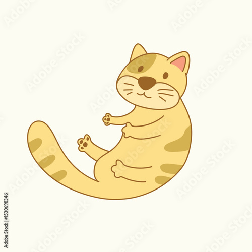 Cute cartoon orange cat laying down and smiling with a playful attitude