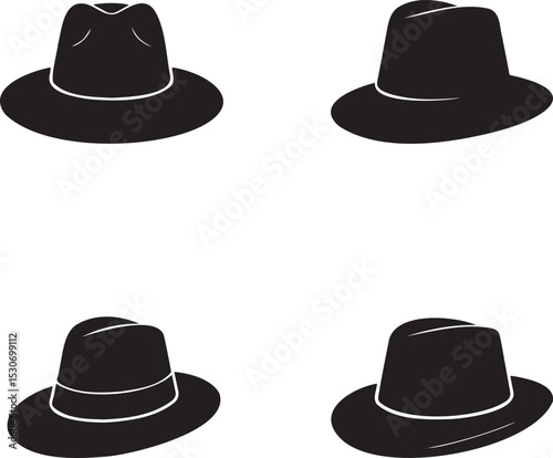 Cowboy Hats silhouette set vector illustration isolated On Transparent Background