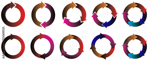 Circle arrows icon set. Round reload sign, repeat icon, rotate arrow symbol, Vector illustration