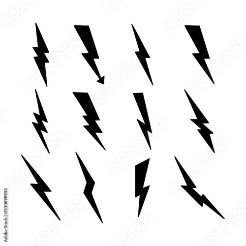 Lightning bolt icon silhouettes. Black and white Vector Illustration
