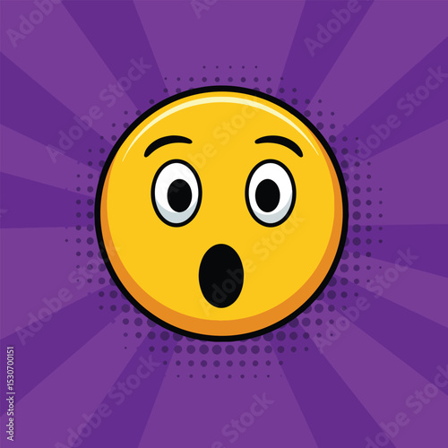surprised face pop art icon with purple halftone background
