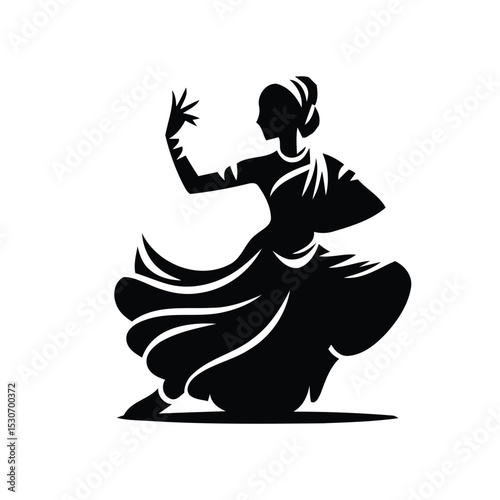 Elegant silhouette vector logo of a traditional Indian classical dancer in a graceful artistic pose