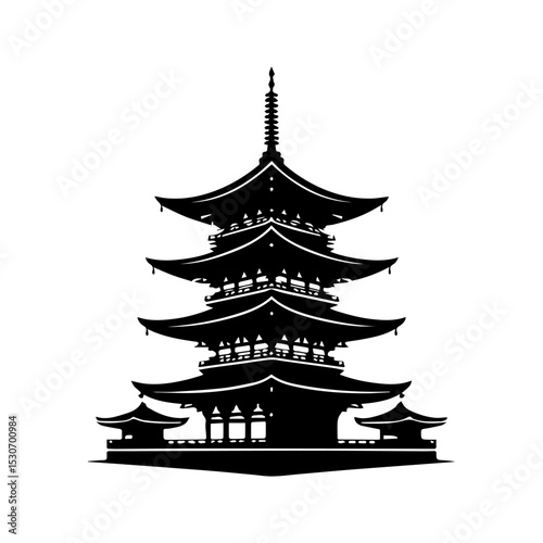 Timeless Japanese temple logo featuring traditional pagoda silhouette with characteristic tiered architecture and spire