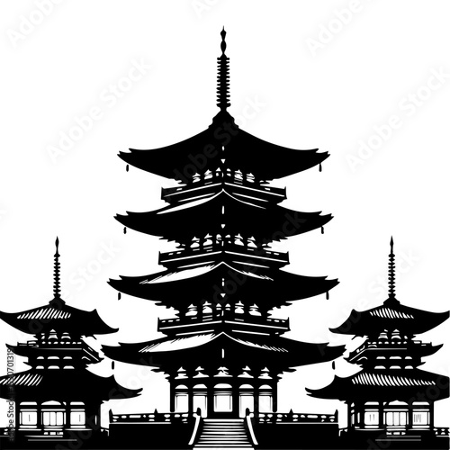 Timeless Japanese temple logo featuring traditional pagoda silhouette with characteristic tiered architecture and spire