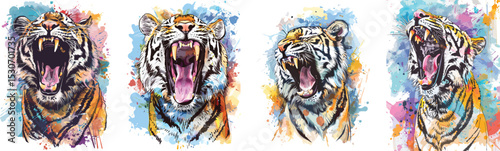 Tiger Roar Vector Illustration Set on White Background.