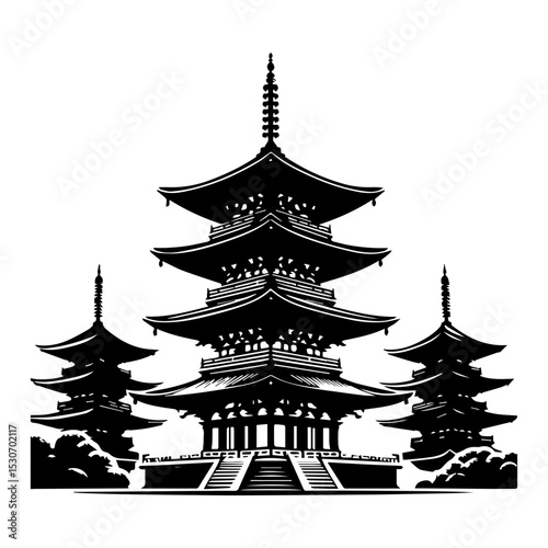 Classic Japanese architecture logo showcasing multi-tiered pagoda silhouette with distinctive curved roofs and spire