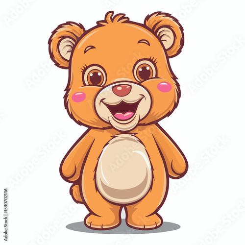Joyful brown teddy bear cartoon illustration with soft plush look for kids