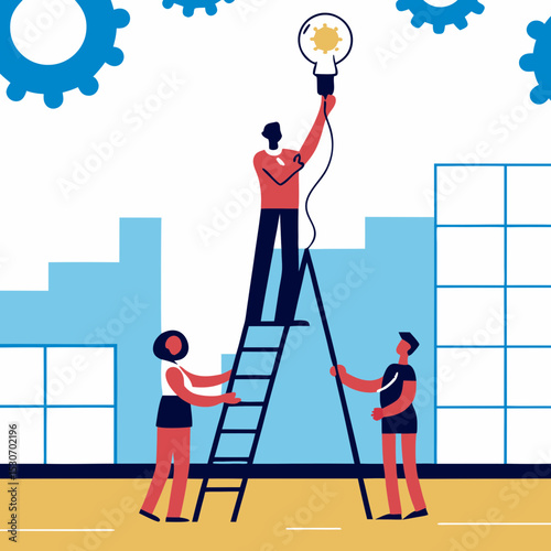 Business Team Collaboratively Assembling a Puzzle for Strategic Solutions and Partnership Vector Illustration

