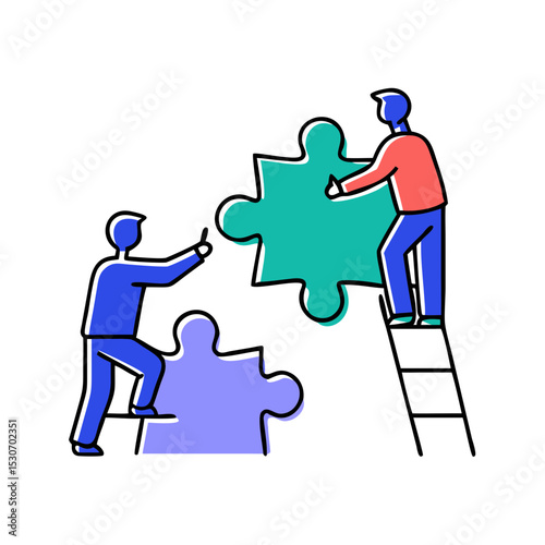 Strategic Collaborative Teamwork and Problem Solving by Connecting Puzzle Pieces Vector Illustration

