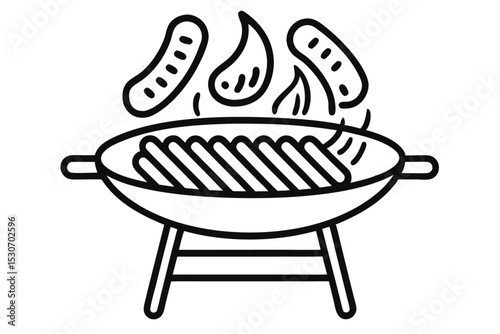 Outline design of sausages on a barbecue grill isolated on transparent background