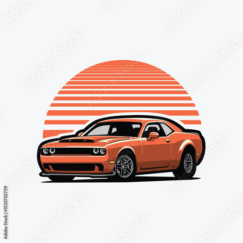 Bold american muscle car vector art illustration isolated. Best for automotive tshirt design or illustration