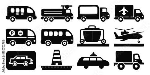 Transportation icon set various modes of transport isolated on transparent background