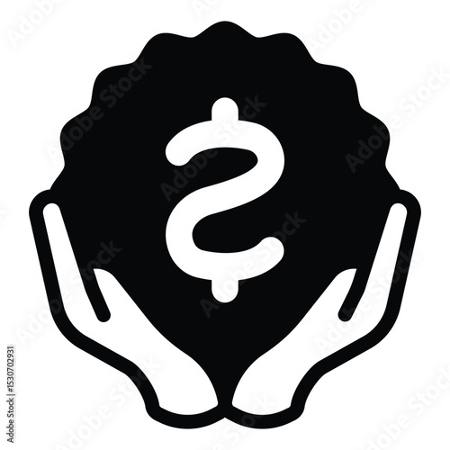 Hands with dollar sticker solid icon, exhibition concept. Vector graphics. Selling tickets, monetization sign on white background, style mobile or design.