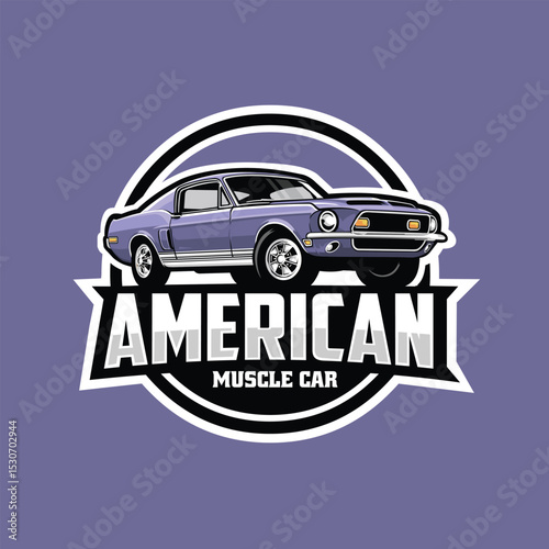 Classic american muscle car circle emblem logo vector isolated. Best for automotive tshirt design