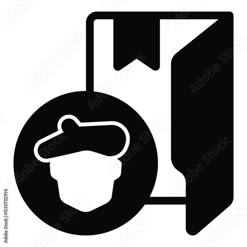 Artist folder with bookmark solid icon, exhibition concept. Vector graphics. Famous person man portfolio sign on white background, style mobile or design.