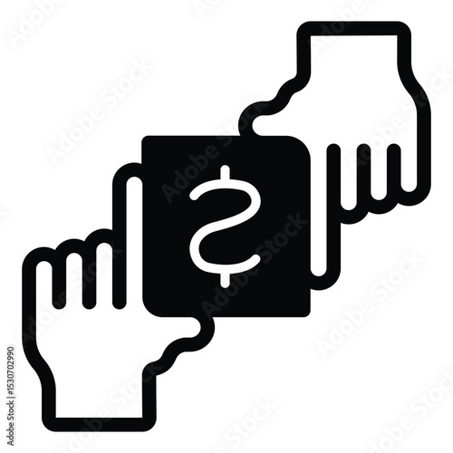 Hands with dollar frame solid icon, exhibition concept. Vector graphics. Selling tickets, monetization sign on white background, style mobile or design.