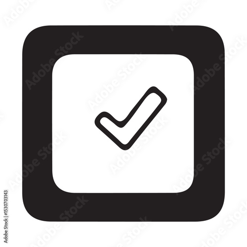 This clean and modern vector graphic features a simple checkmark icon situated within a square border.