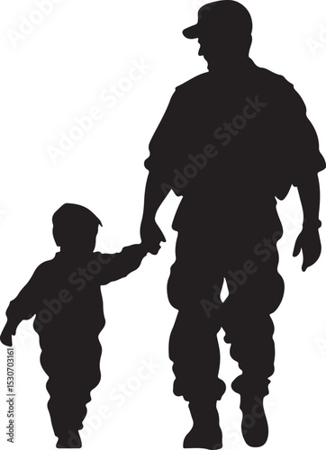 Veteran and Child Silhouette SVG | Memorial Day Military Hero Clipart

