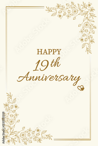 Elegant Floral Happy 19th Anniversary Card