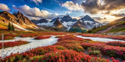 Mountain Landscape with Red Meadow and Stream