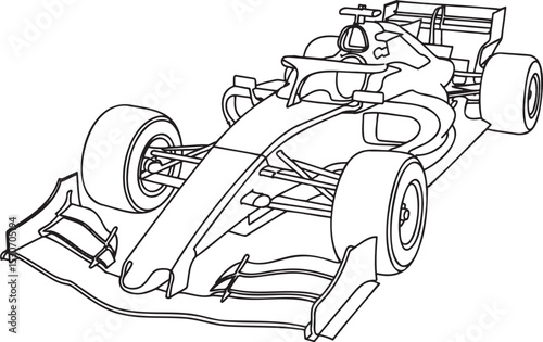 Formula racing car Outline vector illustration isolated On Transparent Background