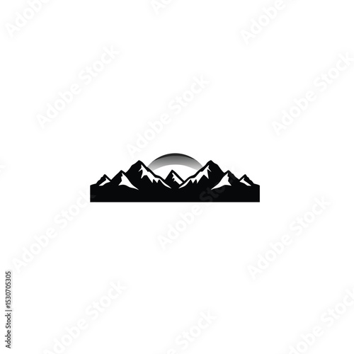 mountain ridges at sunset silhouette on white background