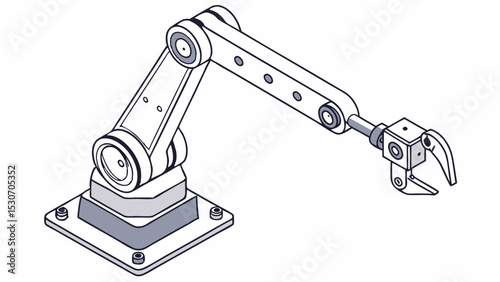 Illustration of a robotic arm with a gripper mechanism in a white and gray color scheme design style