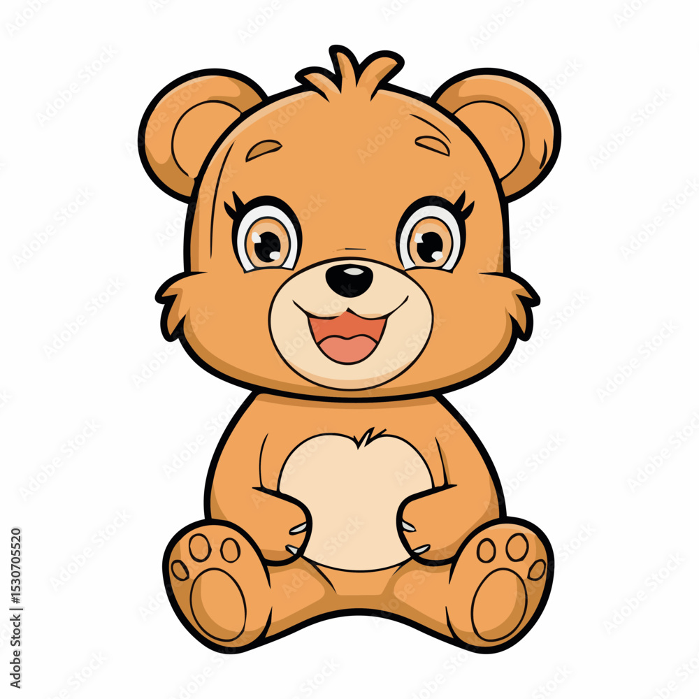 Fototapeta premium Adorable happy brown bear cub cartoon illustration sitting cute friendly fun kid baby soft paws image sweet young animal