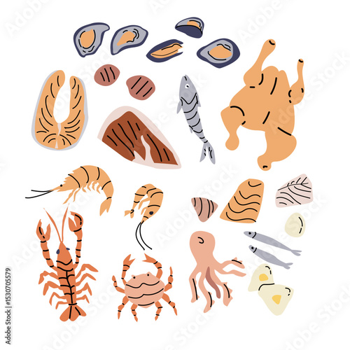 Mediterranean cuisine ingredients collection for culinary design.