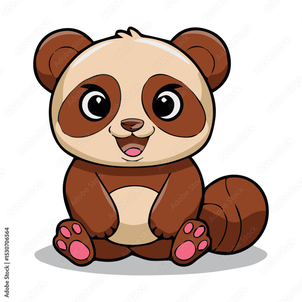 Obraz premium Adorable happy cartoon panda bear sitting cute illustration brown beige kid fun baby icon child sweet image animal design