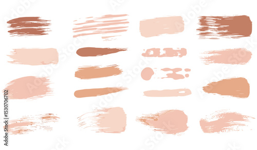 Blush powder texture bg, lipstick smudge lines, foundation brush strokes, beauty cream palette, abstract blush beige smears, makeup swatches, isolated cosmetic set, vector illustration