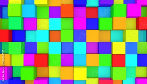 Full frame of 3D rendering multi colored pixelated rectangles