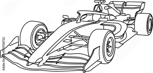 Formula racing car Outline vector illustration isolated On Transparent Background