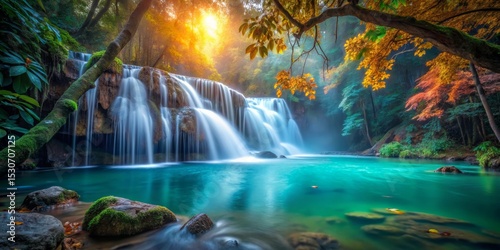 Serene Waterfall in Autumn Forest