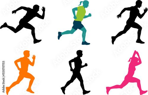 Running silhouettes vector image for fitness running marathon jogging sprint exercise workout illustration editable stock vector illustration