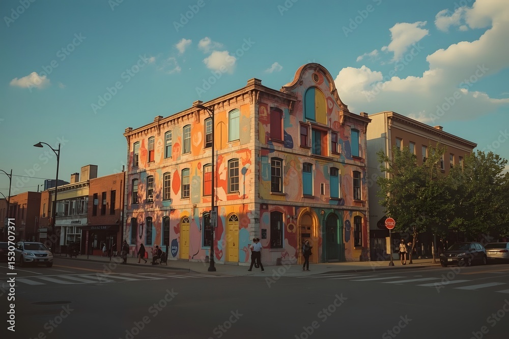 Fototapeta premium Art Installation With Colourful Two Storied Building.