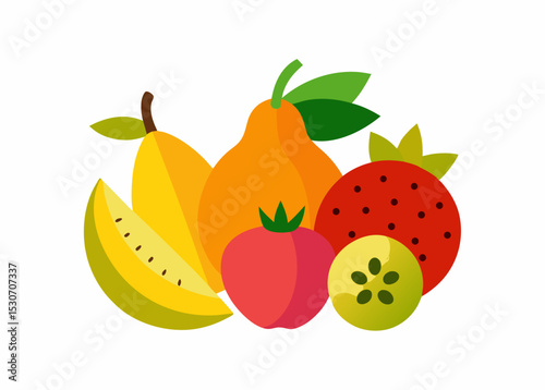 Assorted fresh fruits flat lay illustration