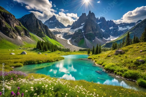 Serene Mountain Landscape with Turquoise Lake