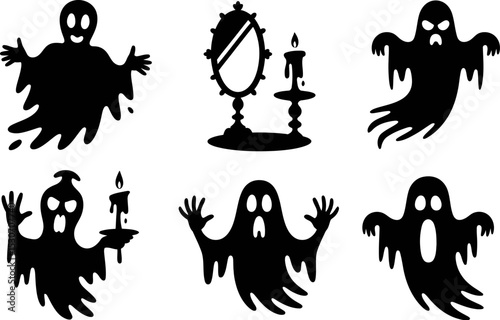 Halloween ghosts vector spooky scary silhouette clip art ghost mirror candle design elements for october fest editable stock vector illustration