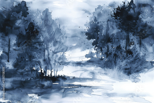 Mysterious forest landscape in shades of blue evoking a tranquil ambiance perfect for art lovers and collectors. Generative AI