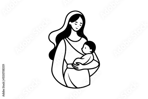 Mother and baby in sling design isolated on transparent background