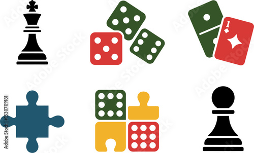 Vector illustration of board games chess dice dominoes cards and puzzles for leisure and recreation time editable stock vector illustration