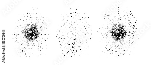 Sugar, salt, sand splatter, grainy texture round splashes, dust particles, tiny granules, spice elements, food texture design, vector illustration, natural seasoning, granular effect.