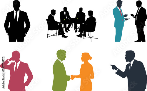 Business people silhouettes vector for teamwork meeting negotiation and success in professional life editable stock vector illustration