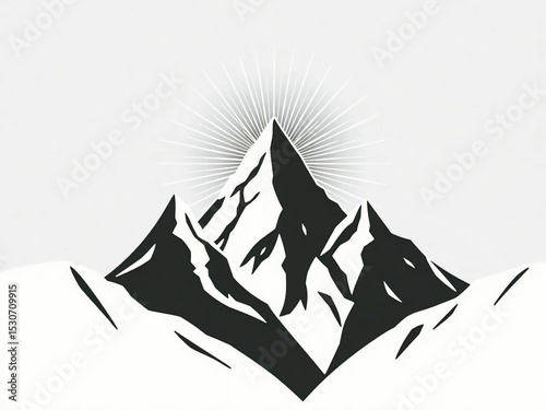Black & White Mountain Peak with Starburst - Wilderness Wall Art