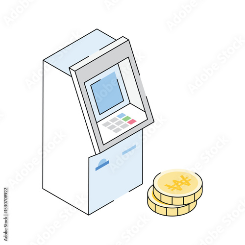 A premium isometric icon of atm cash machine